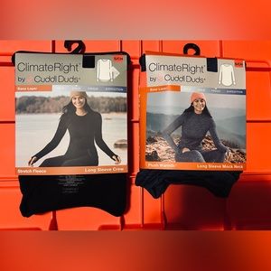 Lot of 2 Cuddle Duds Climate Right Crew/Mock neck  Long Sleeve w/ thumbholes